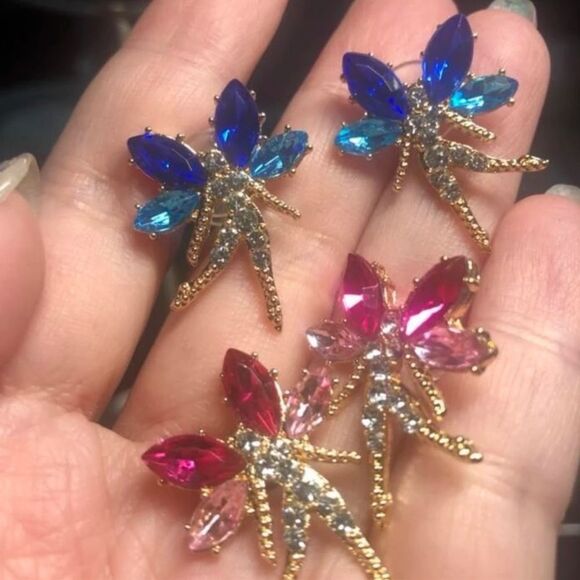 Y2K Grunge Fairycore Stainless Steel Gold Plate Rhinestone Fairy Earrings - Picture 4 of 6